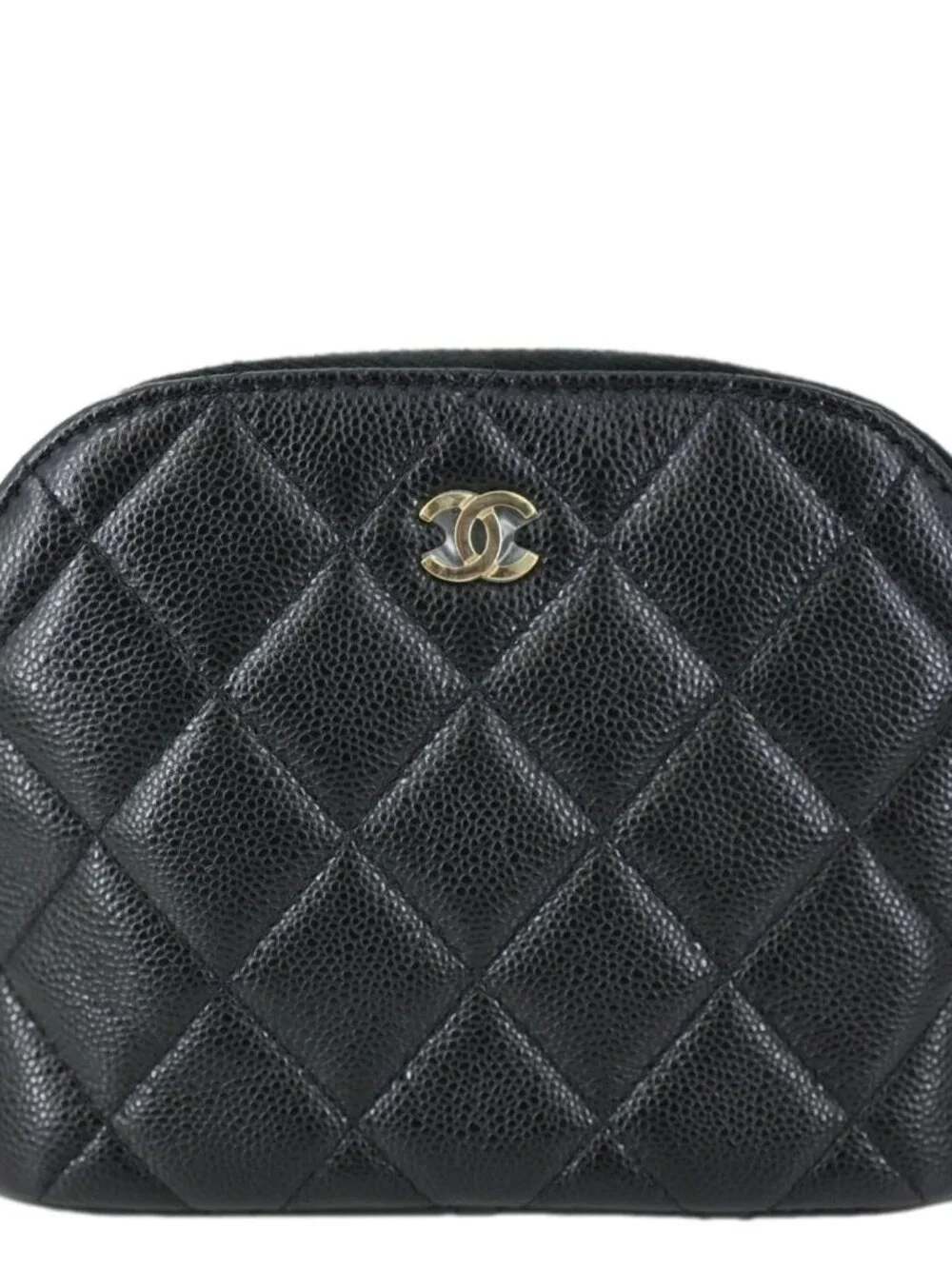 Chanel  Dome Quilted Caviar Leather Zip Clutch With Chain Black